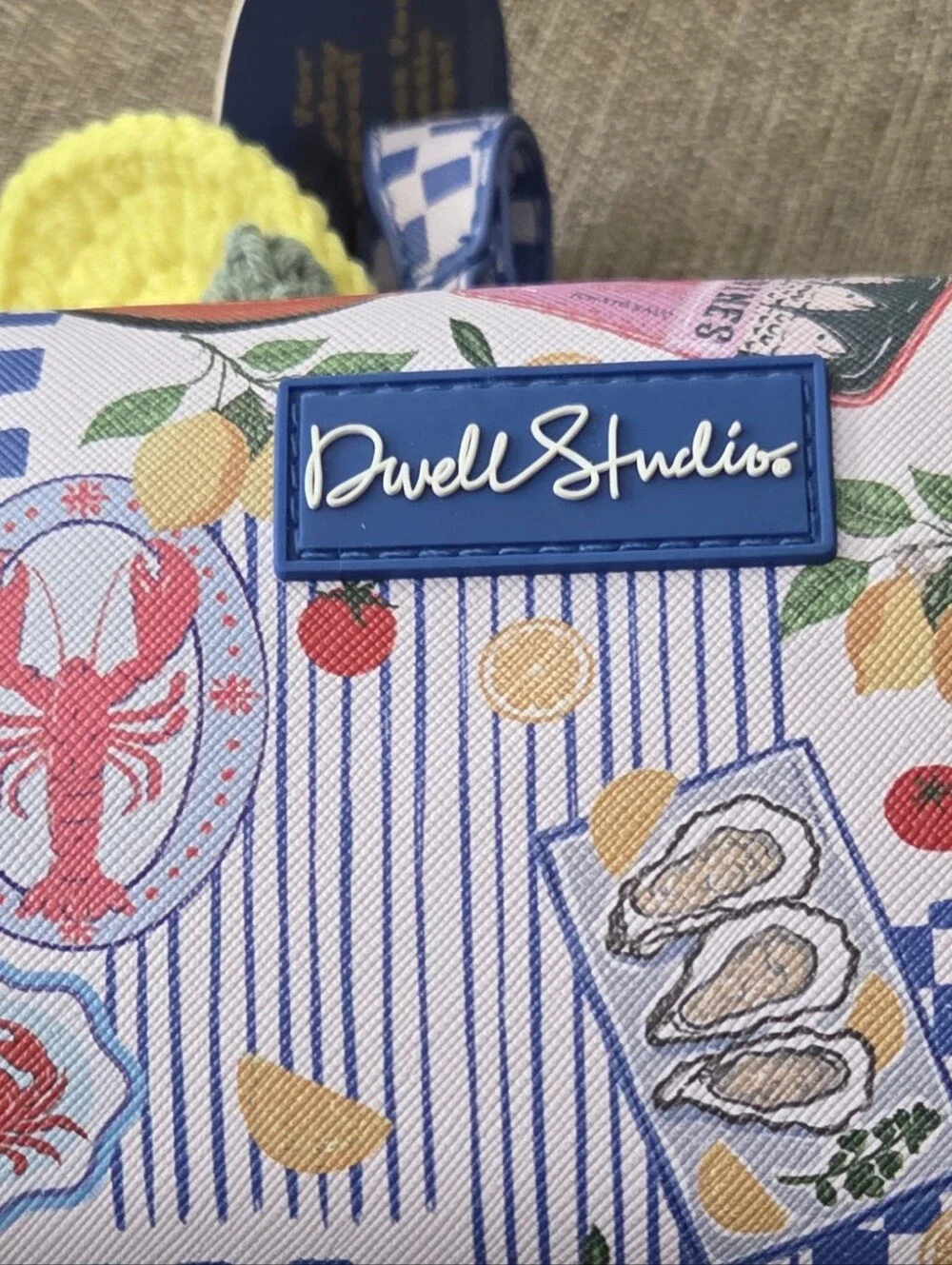 Blue Patterned Cosmetic  Pouch with Yellow Lemon Charm